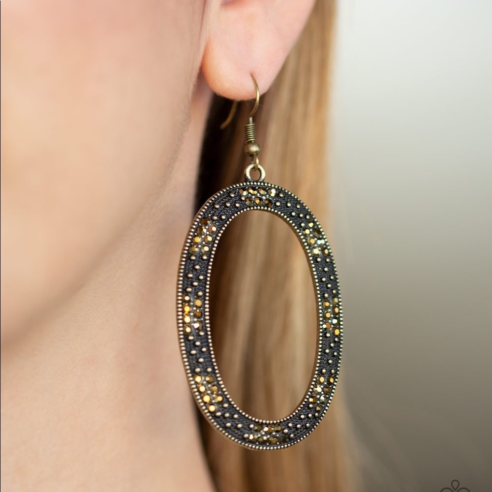 Paparazzi Earrings - Rhinestone Rebel - Brass